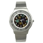 Gold Teal Snowflakes Gold Abstract Christmas Stainless Steel Watch