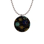 Gold Teal Snowflakes Gold Abstract Christmas 1  Button Necklace