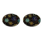 Gold Teal Snowflakes Gold Abstract Christmas Cufflinks (Oval)