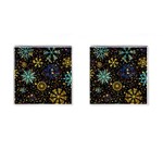 Gold Teal Snowflakes Gold Abstract Christmas Cufflinks (Square)