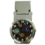 Gold Teal Snowflakes Gold Abstract Christmas Money Clip Watches