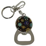 Gold Teal Snowflakes Gold Abstract Christmas Bottle Opener Key Chain