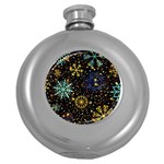 Gold Teal Snowflakes Gold Abstract Christmas Round Hip Flask (5 oz)