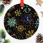 Gold Teal Snowflakes Gold Abstract Christmas Round Ornament (Two Sides)