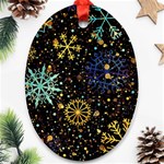 Gold Teal Snowflakes Gold Abstract Christmas Oval Ornament (Two Sides)