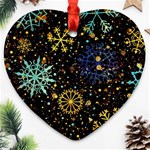 Gold Teal Snowflakes Gold Abstract Christmas Heart Ornament (Two Sides)