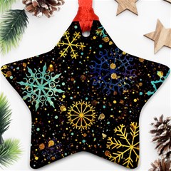 Gold Teal Snowflakes Gold Abstract Christmas Star Ornament (Two Sides) from ArtsNow.com Front