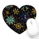 Gold Teal Snowflakes Gold Abstract Christmas Heart Mousepad