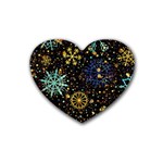 Gold Teal Snowflakes Gold Abstract Christmas Rubber Heart Coaster (4 pack)