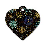 Gold Teal Snowflakes Gold Abstract Christmas Dog Tag Heart (One Side)