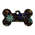 Gold Teal Snowflakes Gold Abstract Christmas Dog Tag Bone (One Side)