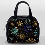 Gold Teal Snowflakes Gold Abstract Christmas Classic Handbag (One Side)