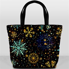 Gold Teal Snowflakes Gold Abstract Christmas Bucket Bag from ArtsNow.com Front