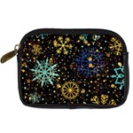 Gold Teal Snowflakes Gold Abstract Christmas Digital Camera Leather Case