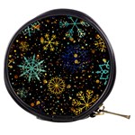 Gold Teal Snowflakes Gold Abstract Christmas Mini Makeup Bag