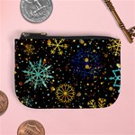 Gold Teal Snowflakes Gold Abstract Christmas Mini Coin Purse