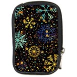 Gold Teal Snowflakes Gold Abstract Christmas Compact Camera Leather Case