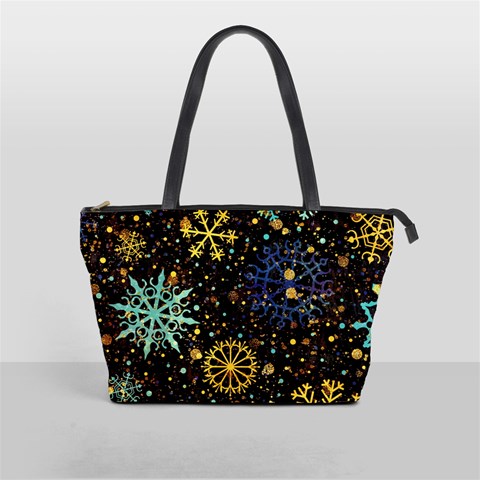 Gold Teal Snowflakes Gold Abstract Christmas Classic Shoulder Handbag from ArtsNow.com Front