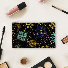 Gold Teal Snowflakes Gold Abstract Christmas Cosmetic Bag (Small) from ArtsNow.com Front