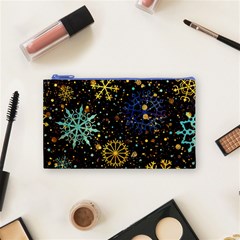 Gold Teal Snowflakes Gold Abstract Christmas Cosmetic Bag (Small) from ArtsNow.com Front