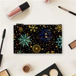 Gold Teal Snowflakes Gold Abstract Christmas Cosmetic Bag (Small)