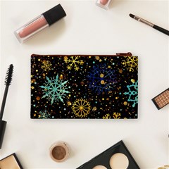 Gold Teal Snowflakes Gold Abstract Christmas Cosmetic Bag (Small) from ArtsNow.com Back