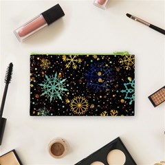 Gold Teal Snowflakes Gold Abstract Christmas Cosmetic Bag (Small) from ArtsNow.com Back