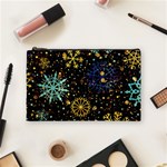 Gold Teal Snowflakes Gold Abstract Christmas Cosmetic Bag (Medium)