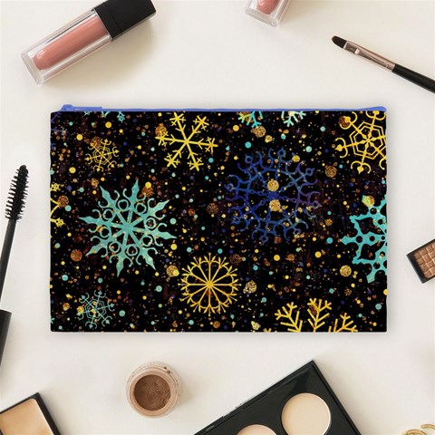 Gold Teal Snowflakes Gold Abstract Christmas Cosmetic Bag (Large) from ArtsNow.com Front