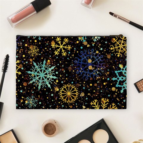 Gold Teal Snowflakes Gold Abstract Christmas Cosmetic Bag (Large) from ArtsNow.com Back