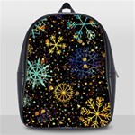 Gold Teal Snowflakes Gold Abstract Christmas School Bag (Large)