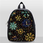 Gold Teal Snowflakes Gold Abstract Christmas School Bag (Small)