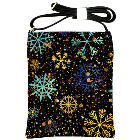 Gold Teal Snowflakes Gold Abstract Christmas Shoulder Sling Bag from ArtsNow.com Front