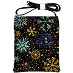 Gold Teal Snowflakes Gold Abstract Christmas Shoulder Sling Bag