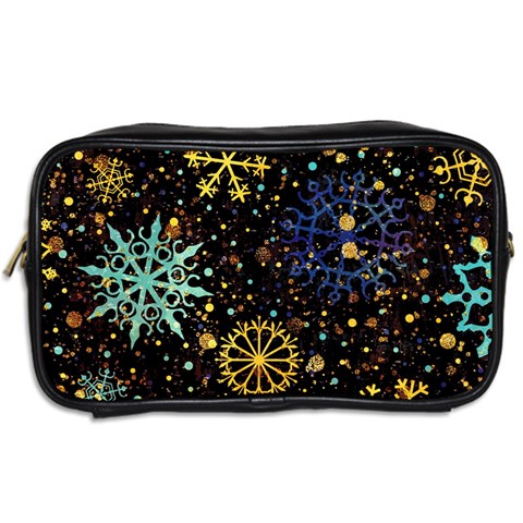 Gold Teal Snowflakes Gold Abstract Christmas Toiletries Bag (Two Sides) from ArtsNow.com Back