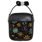 Gold Teal Snowflakes Gold Abstract Christmas Girls Sling Bag