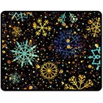 Gold Teal Snowflakes Gold Abstract Christmas Fleece Blanket (Medium)