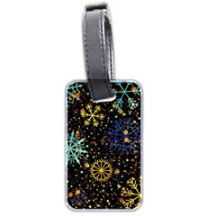 Gold Teal Snowflakes Gold Abstract Christmas Luggage Tag (two sides) from ArtsNow.com Front