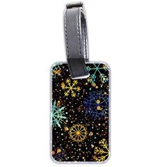 Gold Teal Snowflakes Gold Abstract Christmas Luggage Tag (two sides) from ArtsNow.com Back