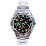 Gold Teal Snowflakes Gold Abstract Christmas Stainless Steel Analogue Watch