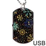 Gold Teal Snowflakes Gold Abstract Christmas Dog Tag USB Flash (Two Sides)