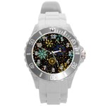 Gold Teal Snowflakes Gold Abstract Christmas Round Plastic Sport Watch (L)