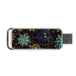 Gold Teal Snowflakes Gold Abstract Christmas Portable USB Flash (One Side)