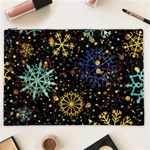 Gold Teal Snowflakes Gold Abstract Christmas Cosmetic Bag (XXL)