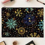 Gold Teal Snowflakes Gold Abstract Christmas Cosmetic Bag (XXXL)