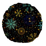 Gold Teal Snowflakes Gold Abstract Christmas Large 18  Premium Round Cushions