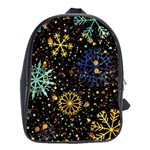 Gold Teal Snowflakes Gold Abstract Christmas School Bag (XL)