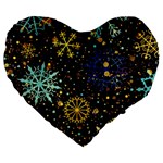 Gold Teal Snowflakes Gold Abstract Christmas Large 19  Premium Heart Shape Cushions