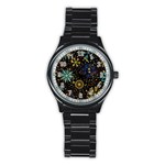 Gold Teal Snowflakes Gold Abstract Christmas Stainless Steel Round Watch