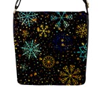 Gold Teal Snowflakes Gold Abstract Christmas Flap Closure Messenger Bag (L)